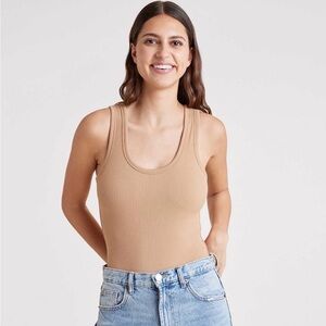 Nuuds Ribbed Scoop Tank Bodysuit Cinnamon size Medium